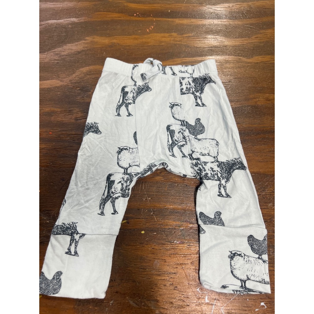 Kate Quinn Bamboo Farm Animal Print Leggings Blue Cow Sheep Chicken 3-6M
